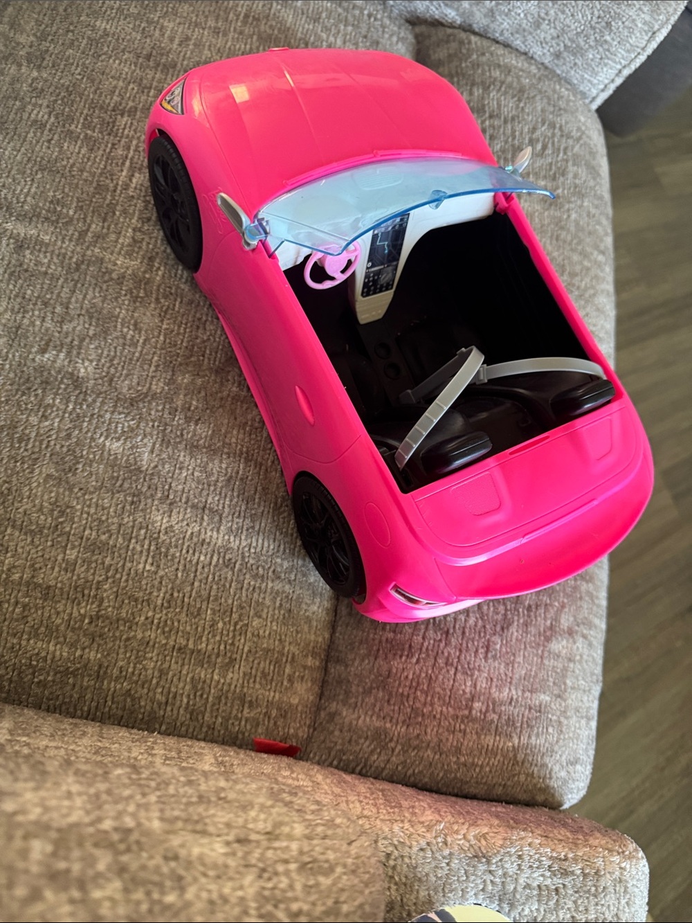 Kids Pink Barbie Convertible Toy Car - Stylish Open-Top Ride-On Replica